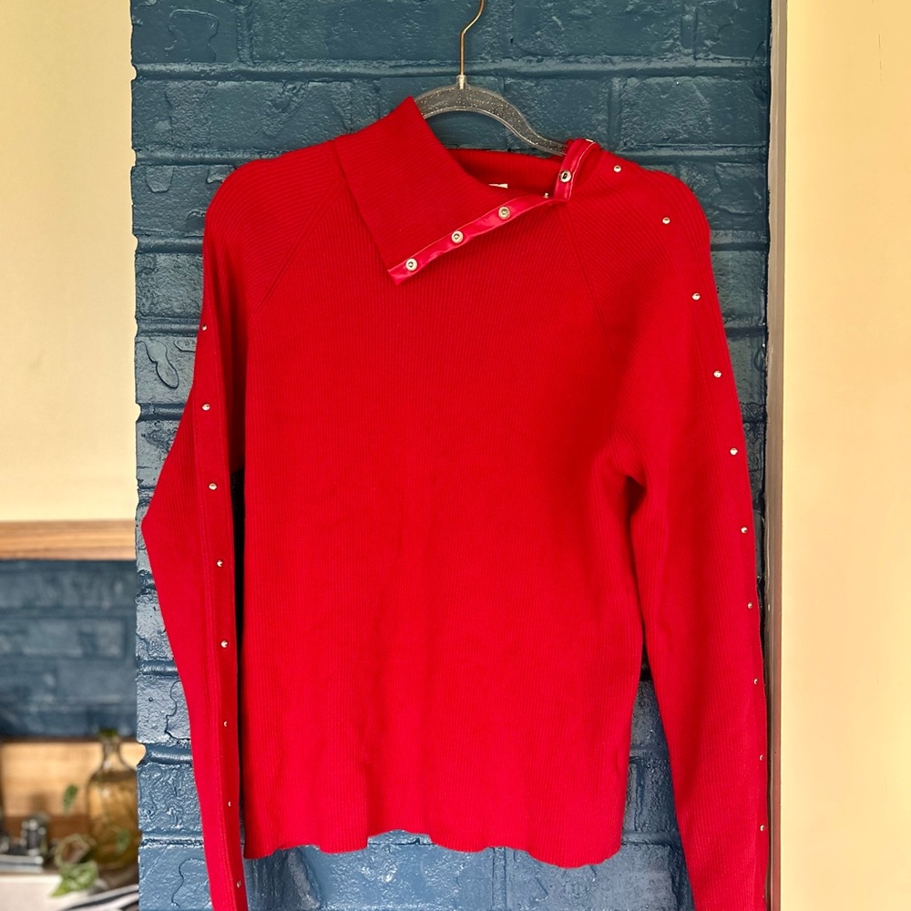 Vintage Sweater, Leather detailing Women's sweater with Button Detail - Picture 2 of 10